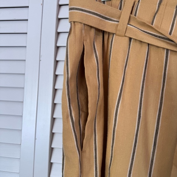 J. Jill Emilie Wide Leg Linen Stretch Cropped Pant Stripe Yellow Ochre Size 2X - Picture 6 of 8